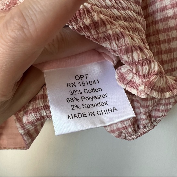 O.P.T. Pink Gingham Puff-Sleeve Crop Top - Picture 6 of 6